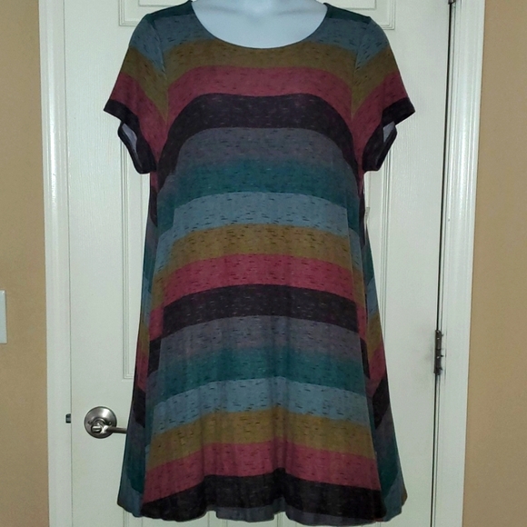 NWT Beautiful Multicolored Stripe Super Soft Short Sleeve Dress, sz 2 - Picture 1 of 6